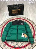 The North Face Emerald Green and Black Colorblock Stand Collar Puffer Jacket
