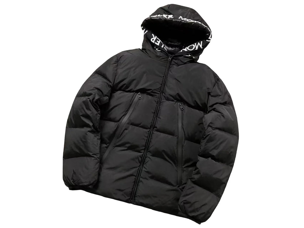 Moncler Black Contrast Logo Hood Quilted Puffer Jacket