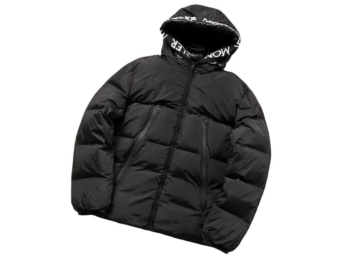 Moncler Black Contrast Logo Hood Quilted Puffer Jacket