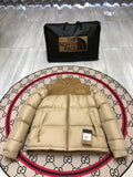 The North Face Sand Beige and Tan Colorblock Stand Collar Puffer Jacket