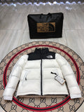 The North Face White and Black Colorblock Stand Collar Puffer Jacket