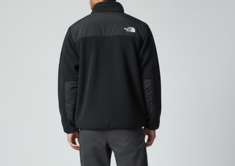 The North Face Black Mixed-Texture Stand Collar Fleece Jacket