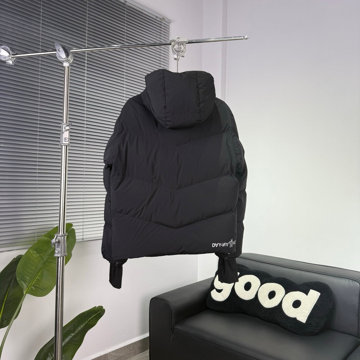Moncler Black Chevron Quilted Hooded Puffer Jacket