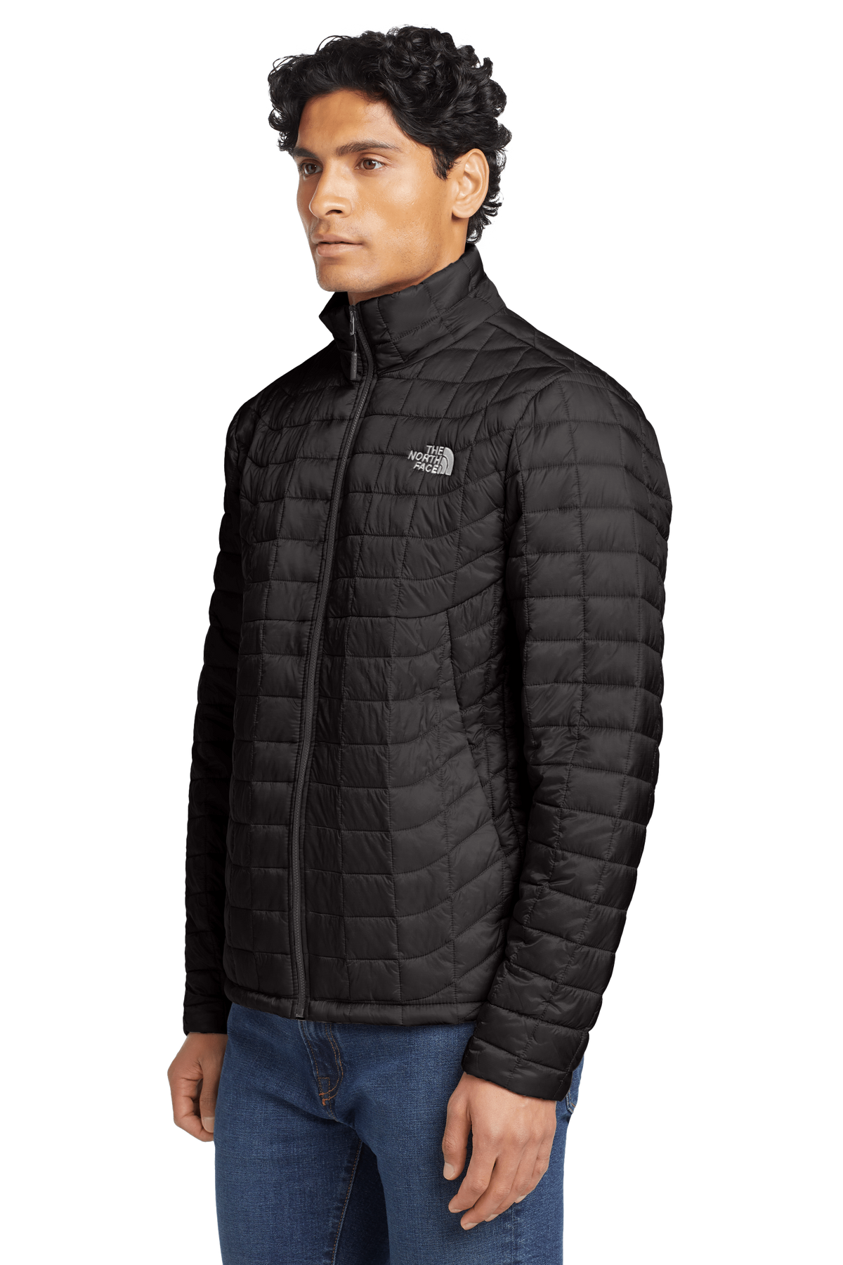 The North Face Black Grid-Quilt Stand Collar Jacket