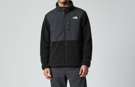 The North Face Black Mixed-Texture Stand Collar Fleece Jacket