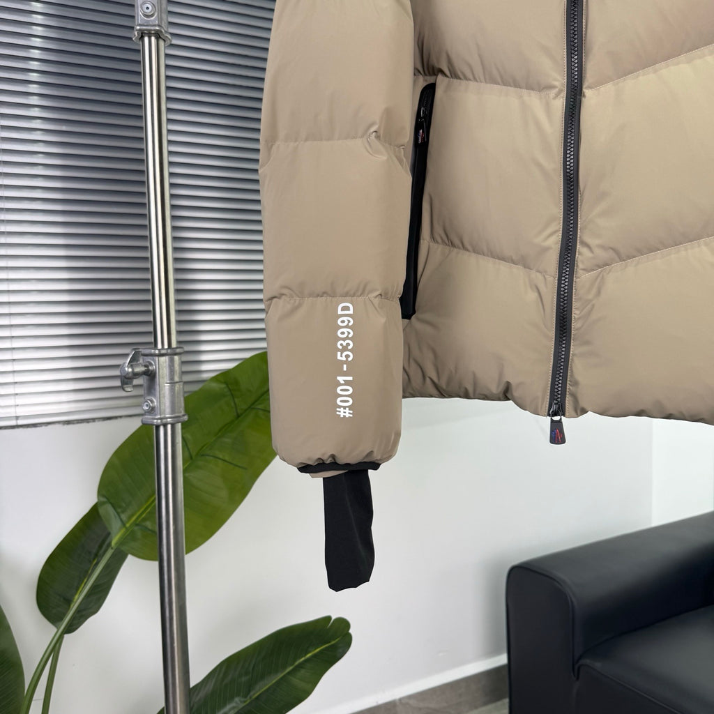 Moncler Sand Beige Chevron Quilted Hooded Puffer Jacket
