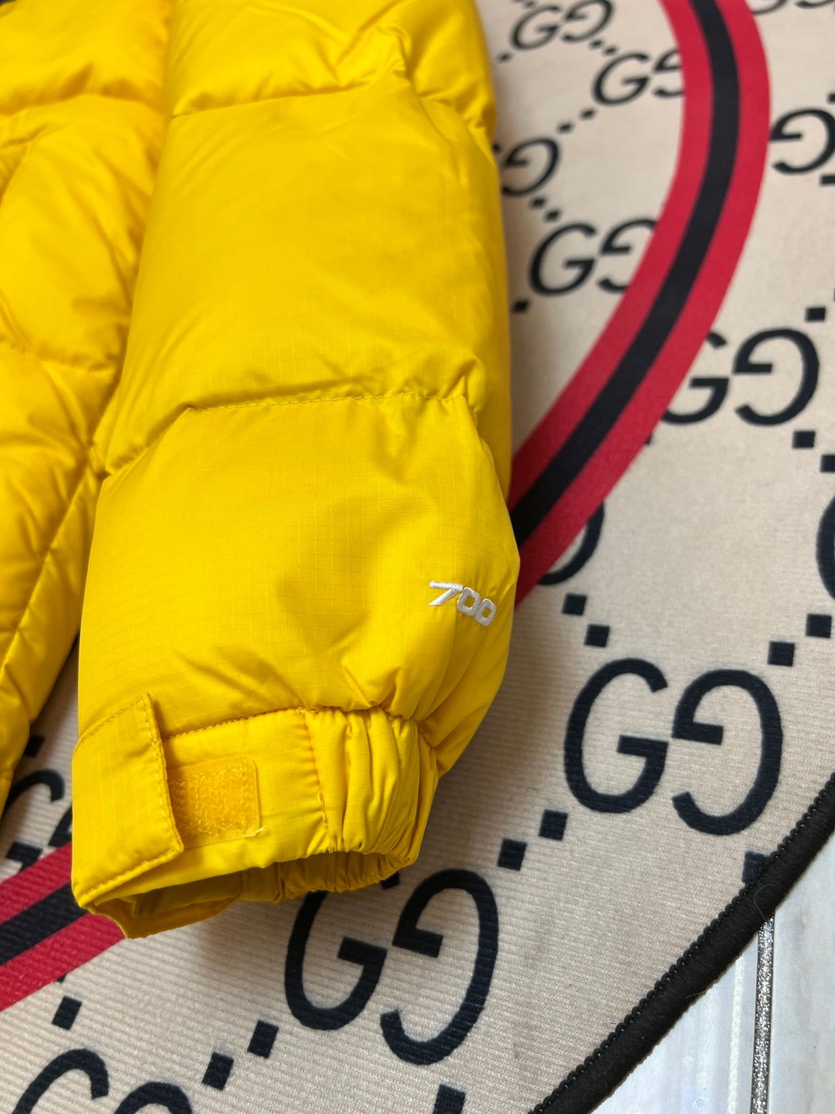 The North Face Yellow and Black Colorblock Stand Collar Puffer Jacket